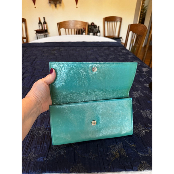 Yves Saint Laurent Green Patent Leather Clutch - Picture 6 of 12